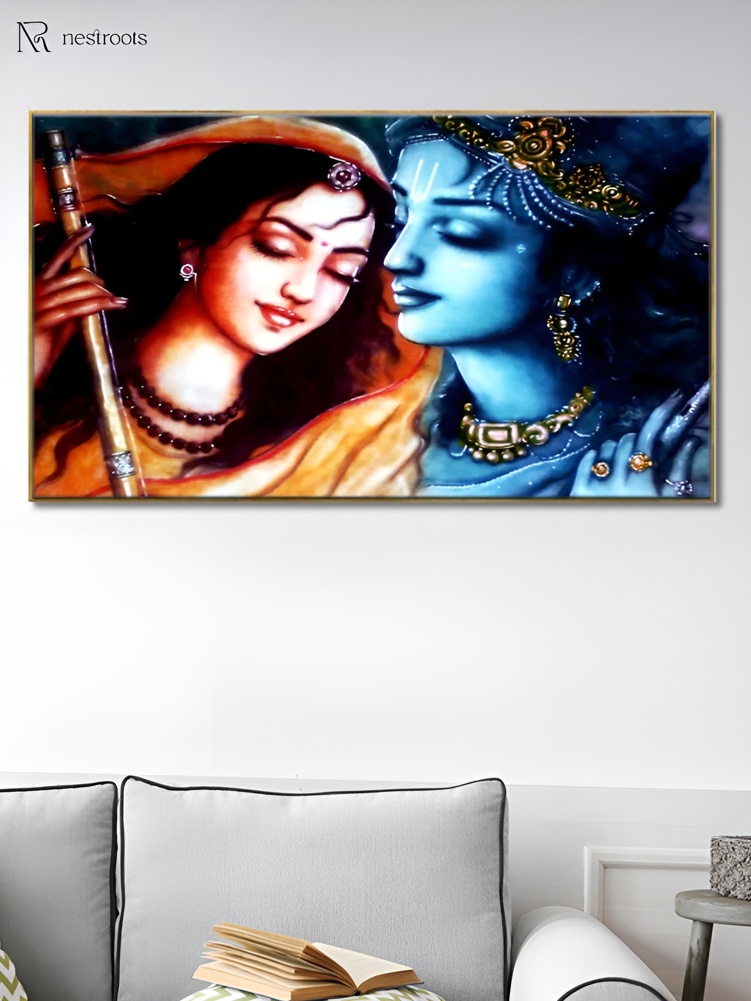 nestroots Blue & Red Krishna and Radha Canvas Painting Wall Art