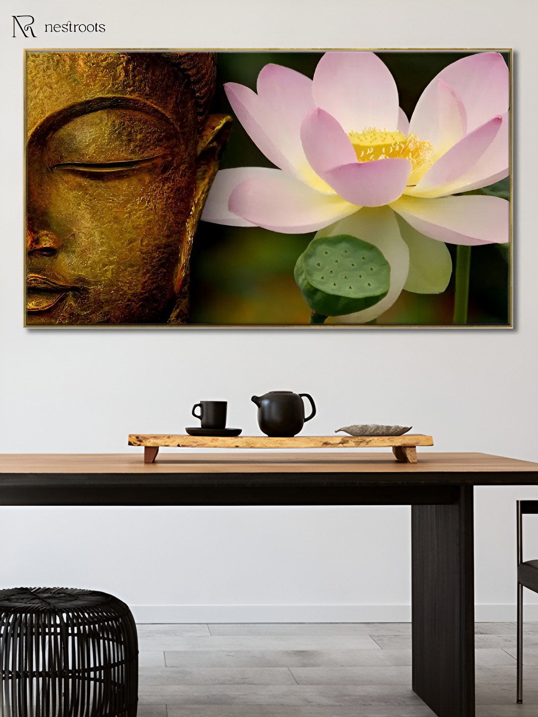 nestroots Brown & Pink Tranquil Buddha Canvas Painting Wall Art