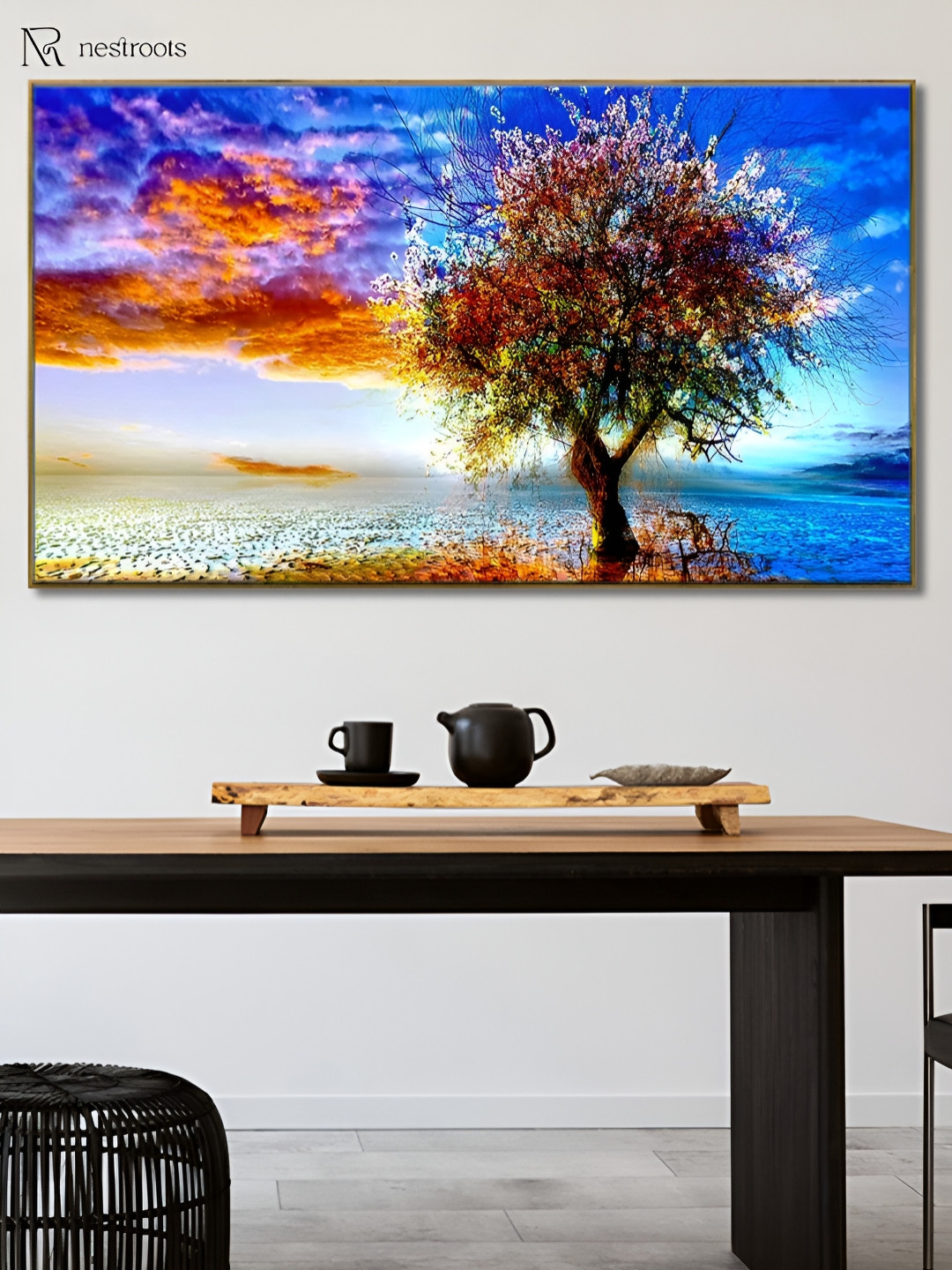 nestroots Purple & White Ocean Tree Canvas Painting Wall Art