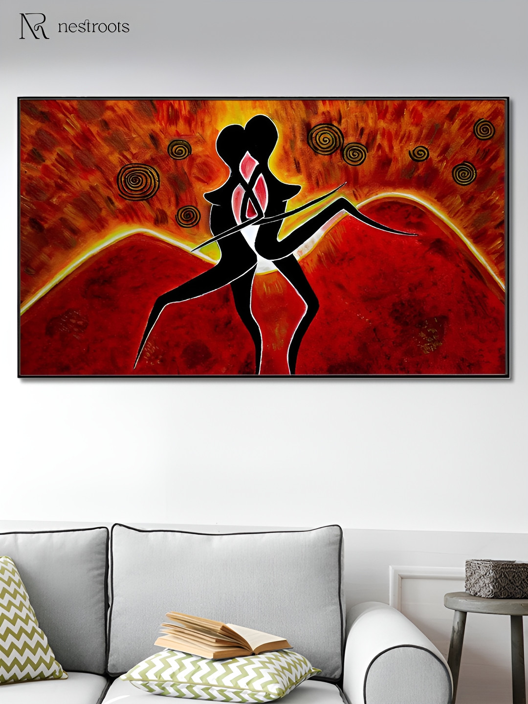 nestroots Black & Red Abstract Canvas Framed Painting Wall Art