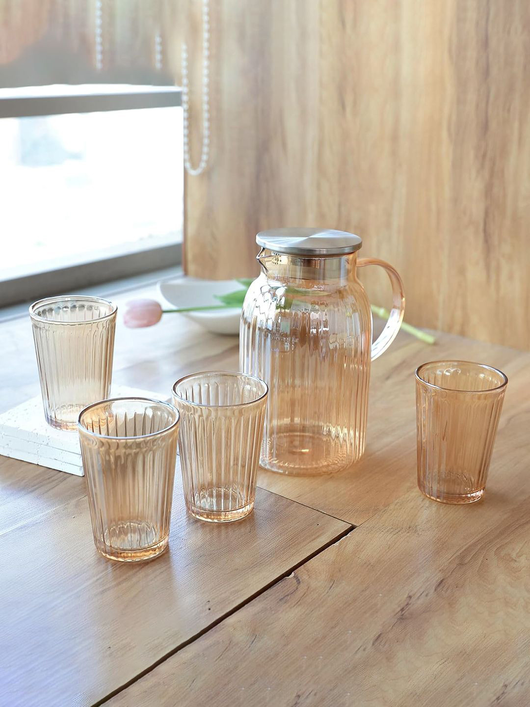 Kuber Industries Orange 5 Pieces Borosilicate Glass & Water Jugs - 1600 ml