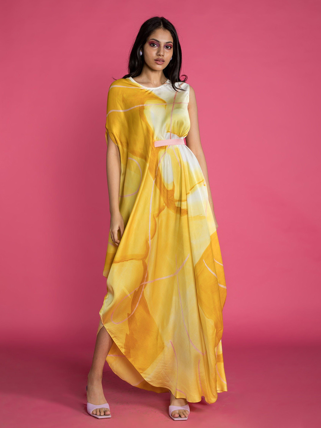 Vedika M Women Abstract  Print Sleeveless Satin Maxi Dress