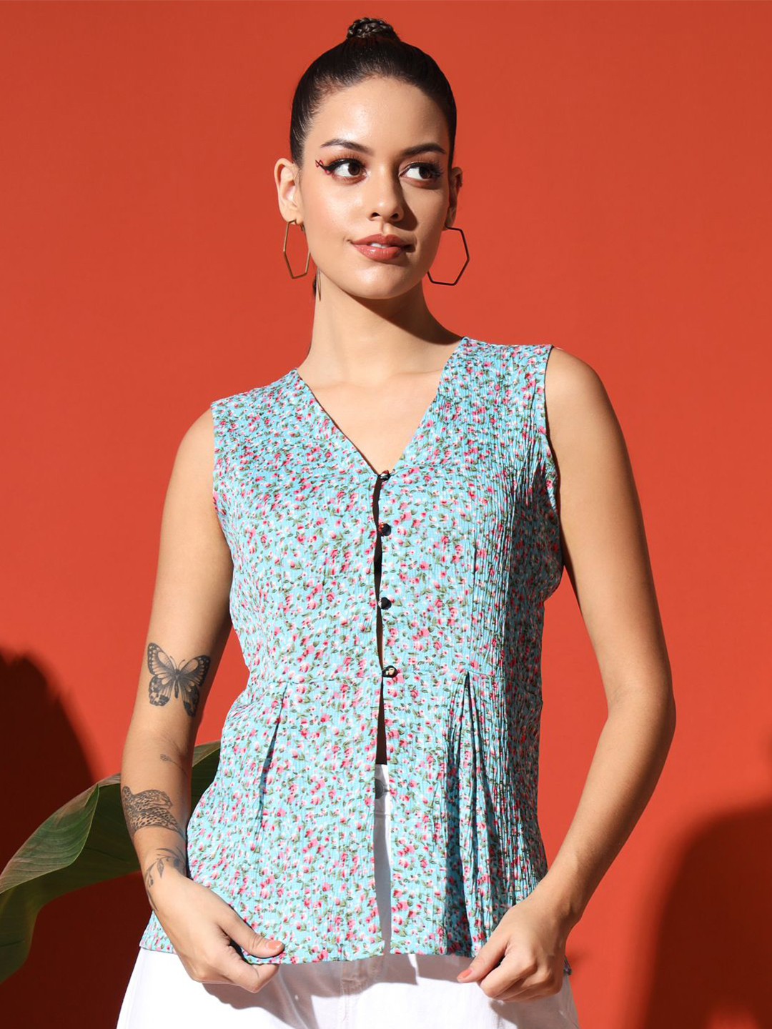 Rudraaksha Creations Floral Print Styled Back Top