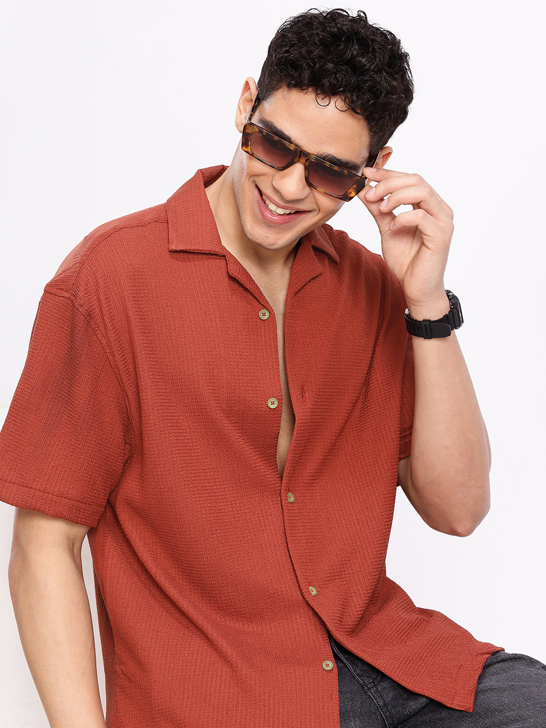 Aeropostale Textured Drop-Shoulder Sleeves Relaxed Fit Casual Shirt
