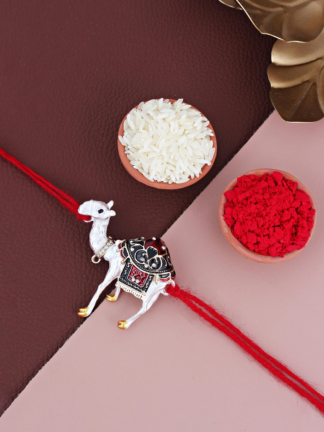 LUCKY JEWELLERY Meenakari Camel Design Rakhi With Roli Chawal & Greeting Card