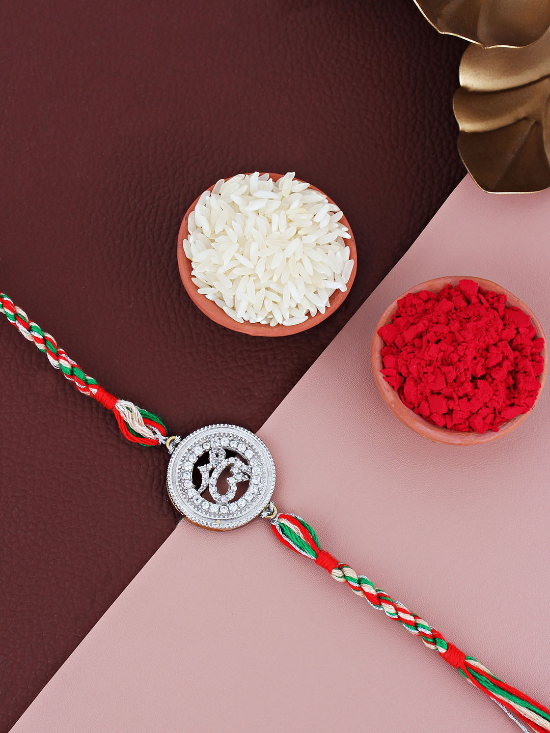 LUCKY JEWELLERY Beaded Ik Onkar Sardar Rakhi with Roli Chawal & Greeting Card