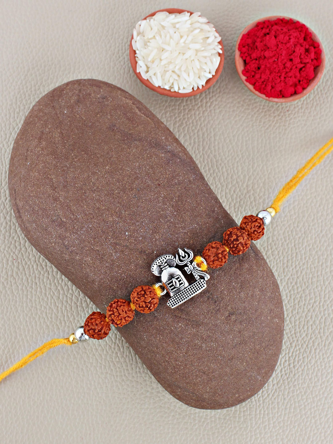 LUCKY JEWELLERY Oxidised Shiva Rakhi With Roli Chawal & Greeting Card