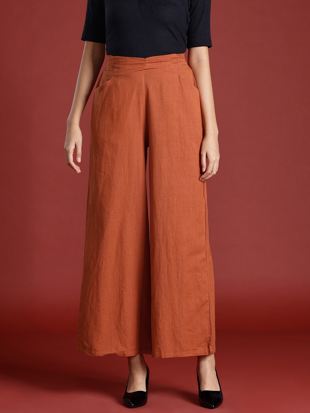 all about you Women Cotton Linen High-Rise Trousers
