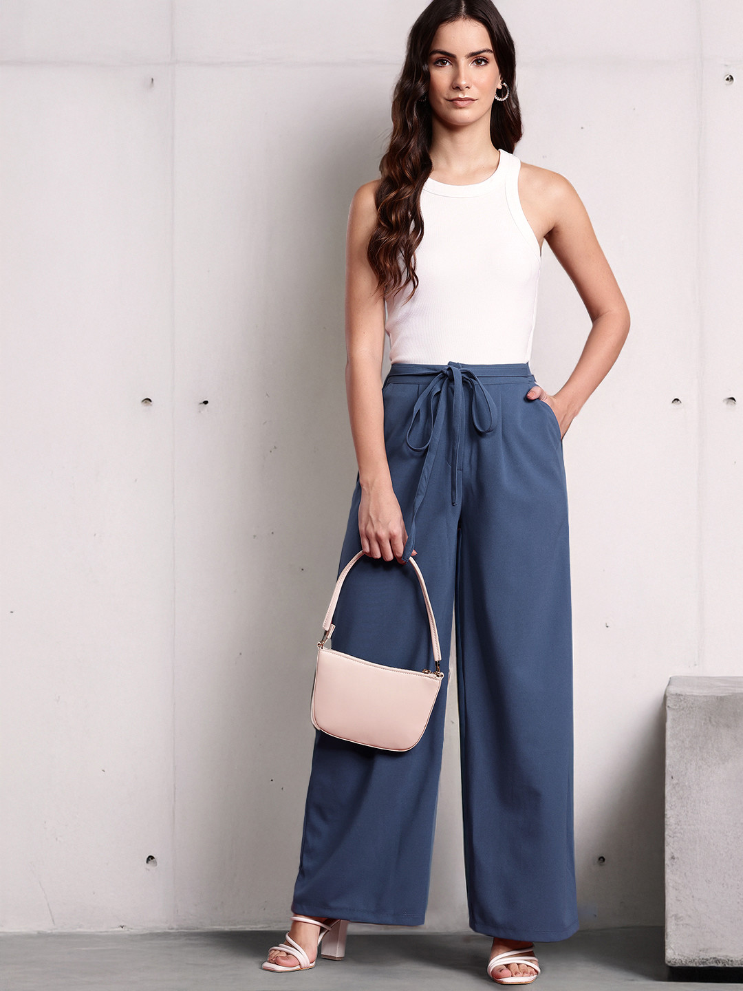 all about you Women Pleated Regular Fit Trousers with Fabric Belt
