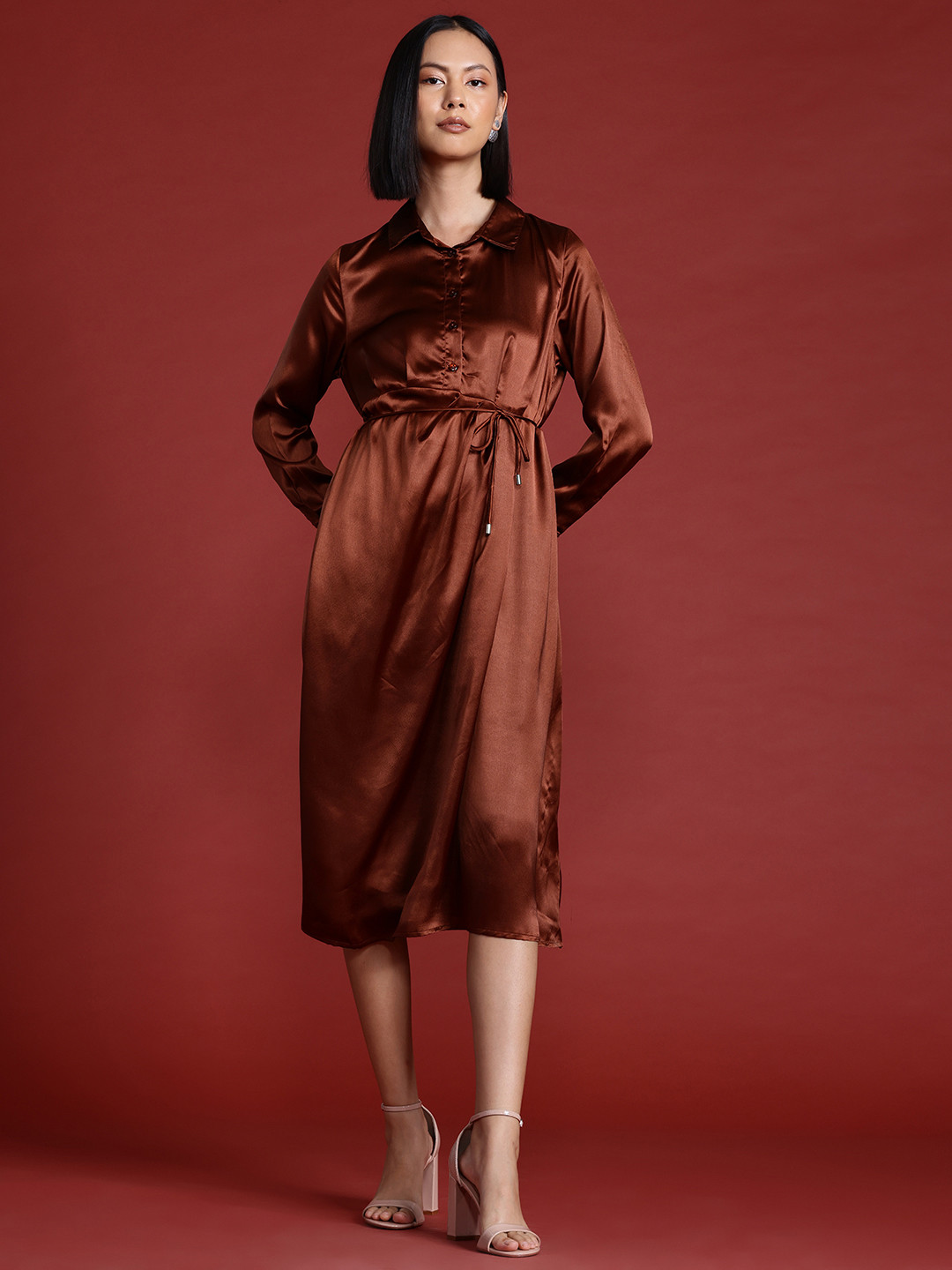 All About You Formals Satin Shirt Midi Dress