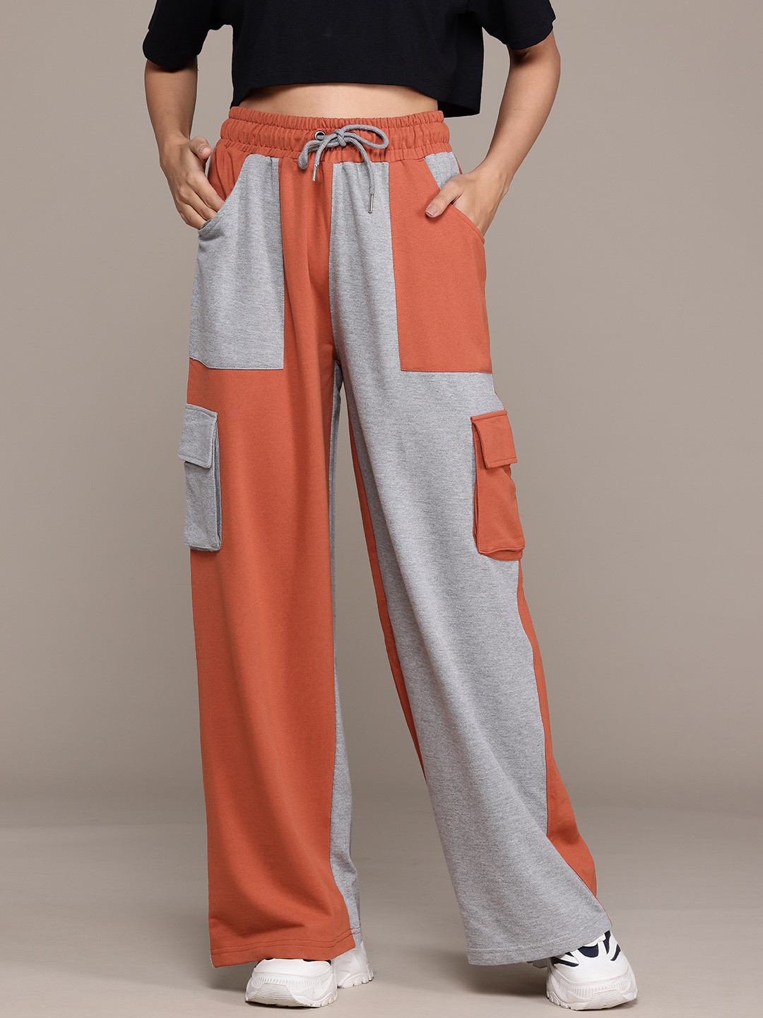 The Roadster Lifestyle Co. Women Colourblocked Cargo Style Baggy Track Pants