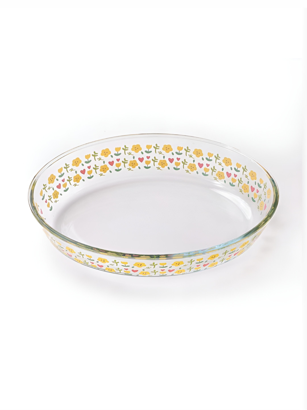 Kuber Industries Transparent Printed Oval Glass Baking Serving Tray Bakeware