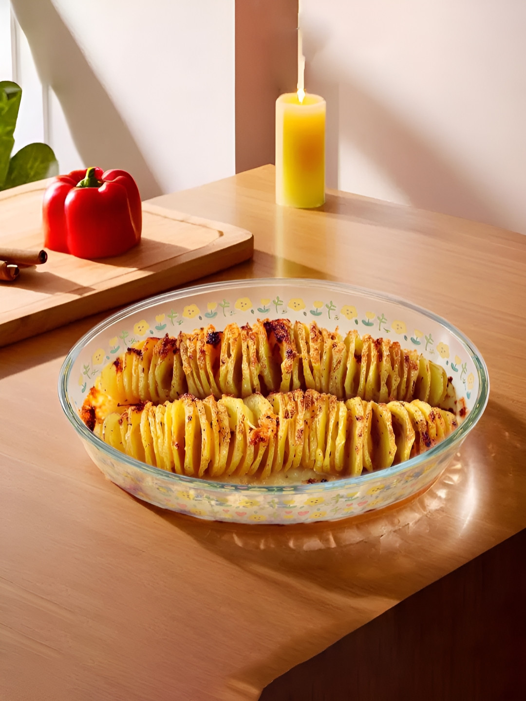 Kuber Industries Transparent & Yellow Printed Oval Glass Baking Serving Tray