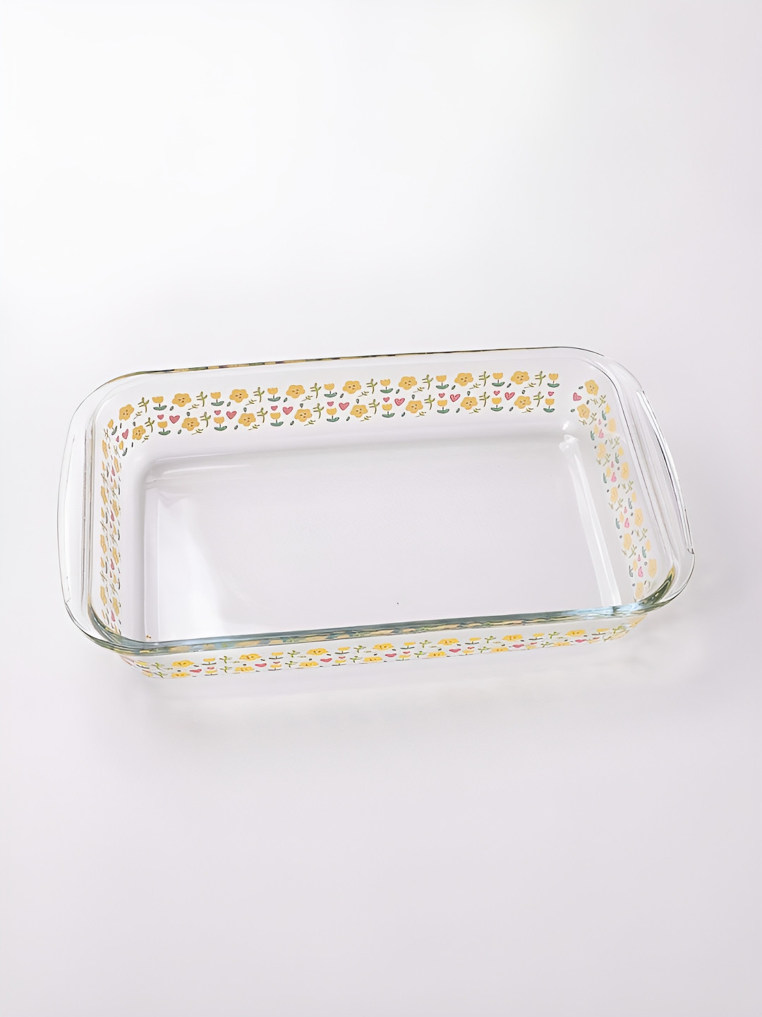 Kuber Industries Transparent Printed Rectangular Glass Baking Serving Tray