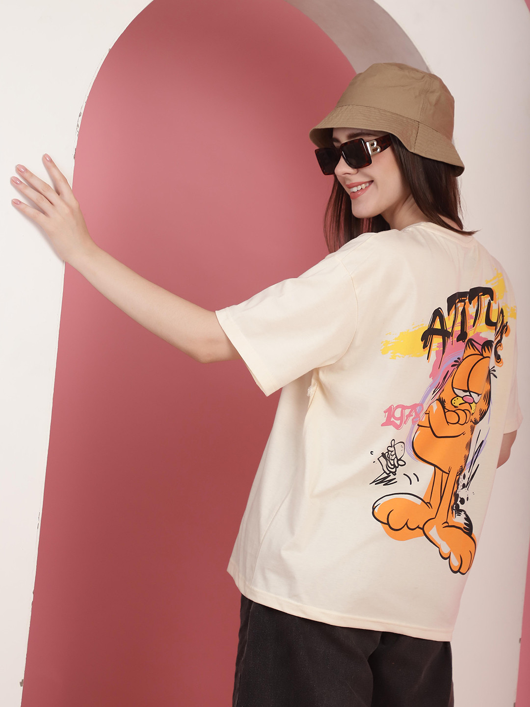 Fabflee Women Graphic Printed Round Neck Cotton Oversized T-shirt