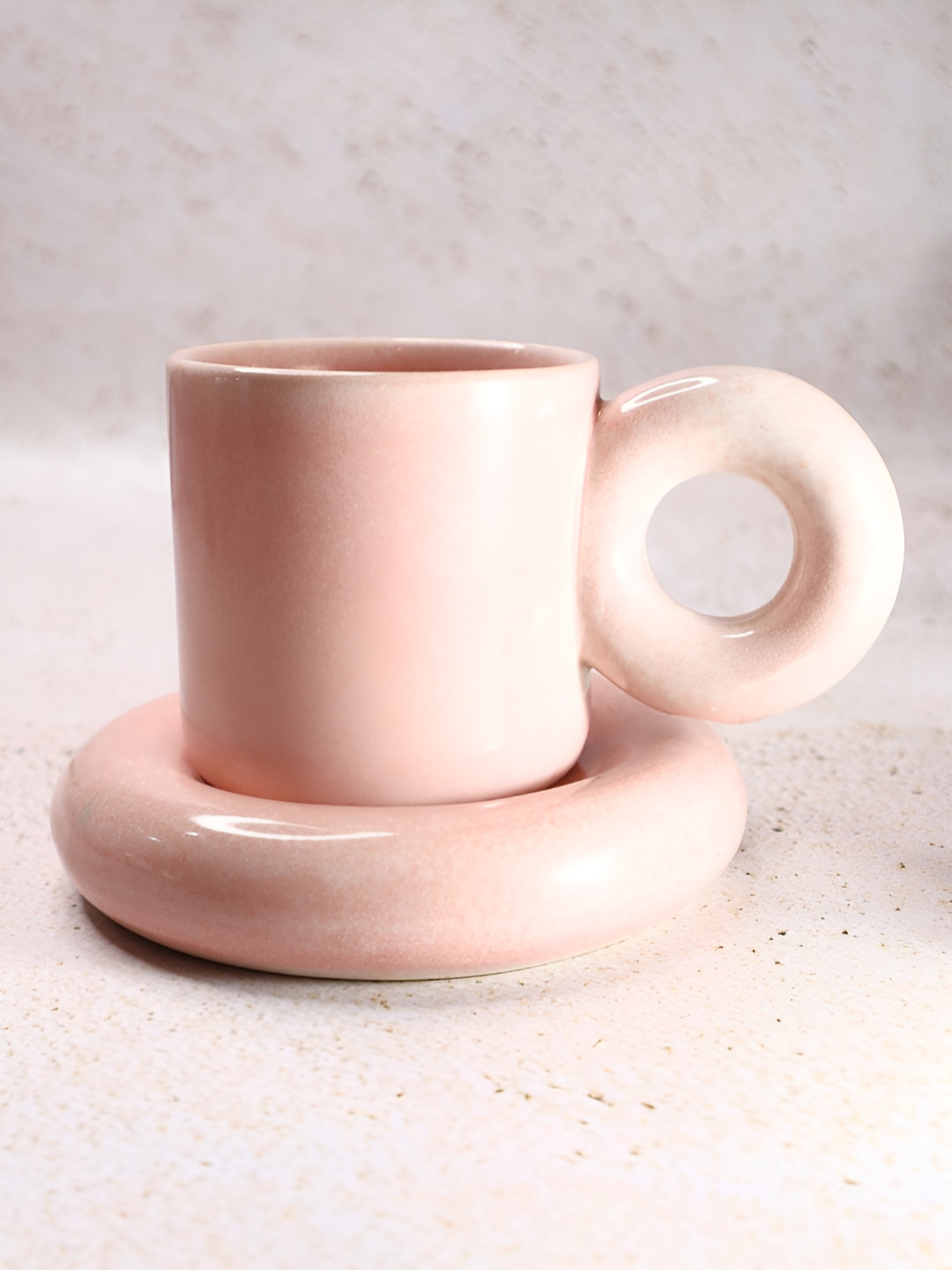 NURTURE INDIA Pink Microwave Safe Glossy Ceramic Cup With Saucer 220 ml