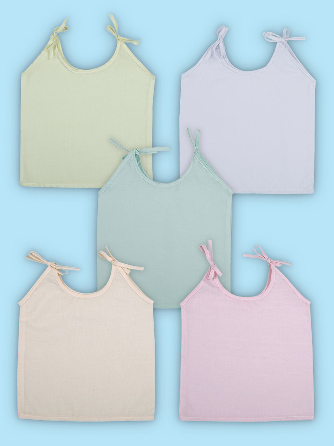Baby Moo Solid Round Neck Sleeveless Tie Knot Cotton Jhablas 5 Pcs Pink Multicolour