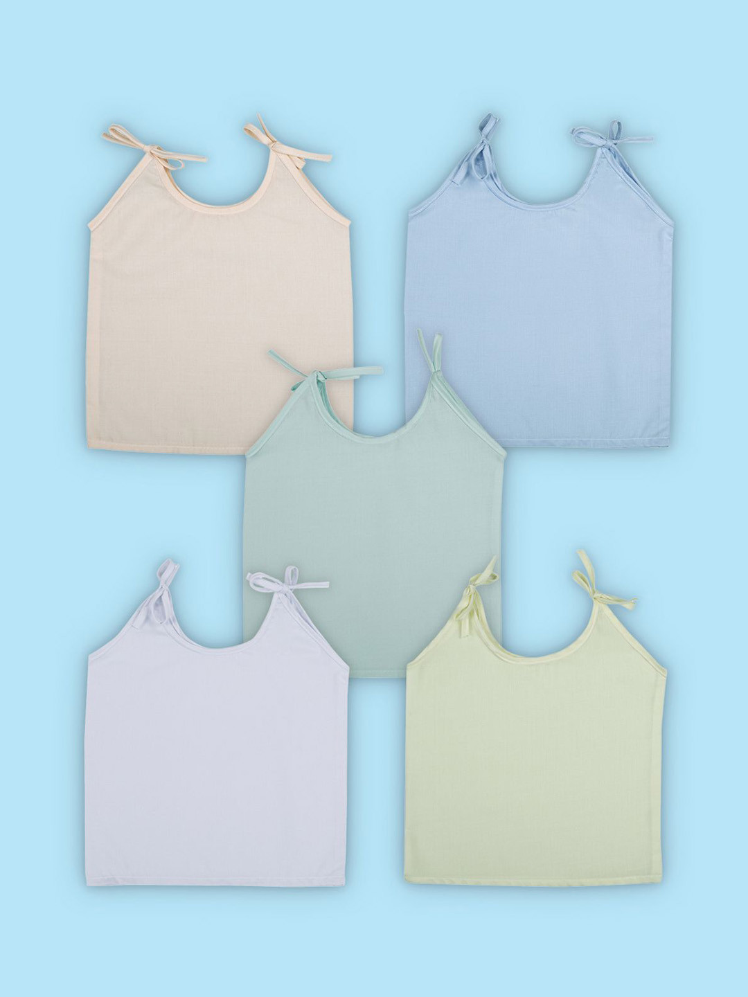 Baby Moo Solid Round Neck Sleeveless Tie Knot Cotton Jhablas 5 Pcs Pink Multicolour