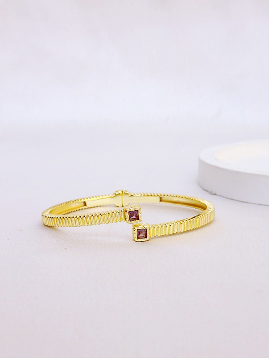 Perfectly Average Women 18k Gold Plated Jewellery Amethyst Textured Bracelet