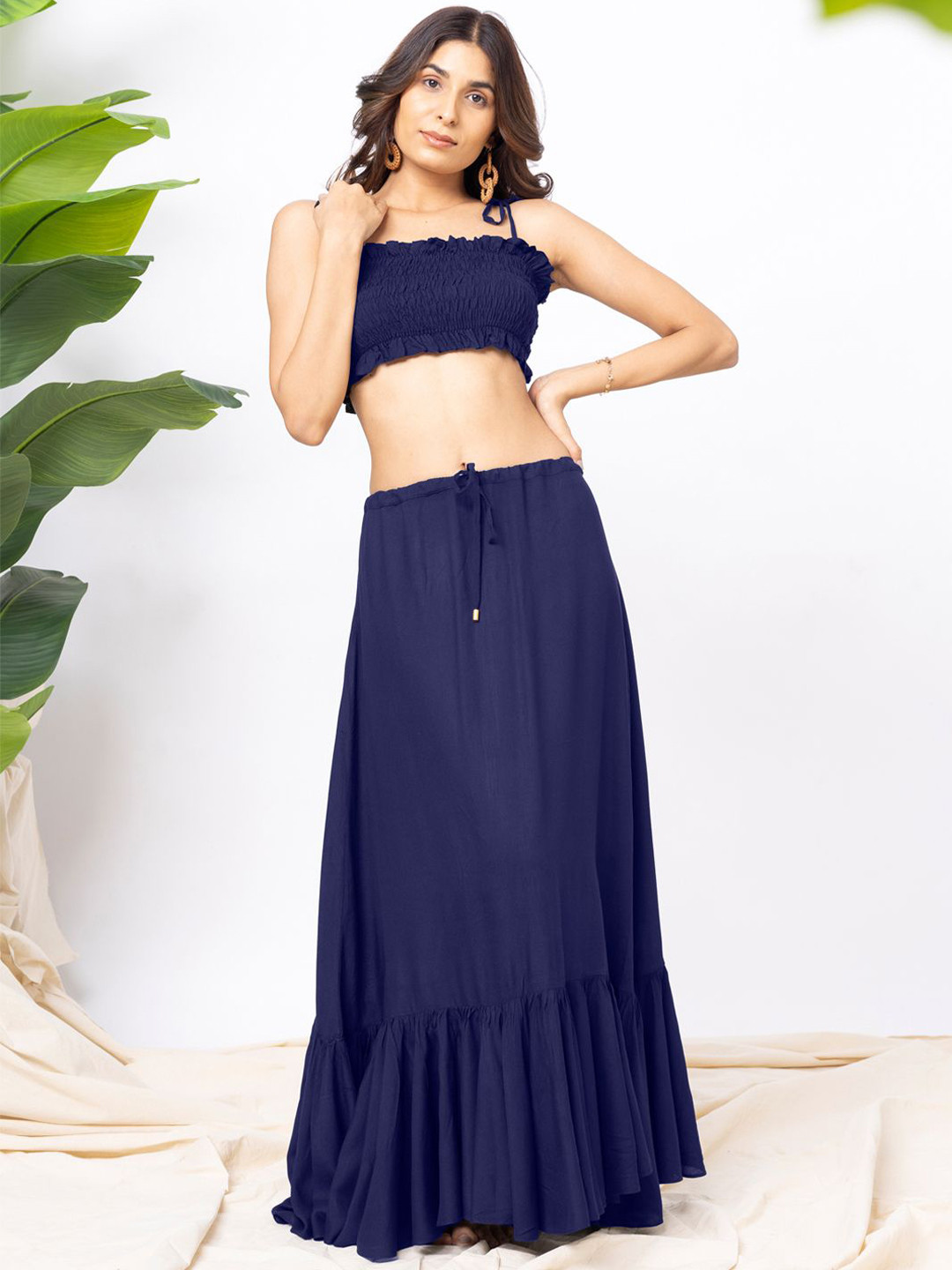 Aoba Blue Sleeveless Crop Beachwear Skirt Set