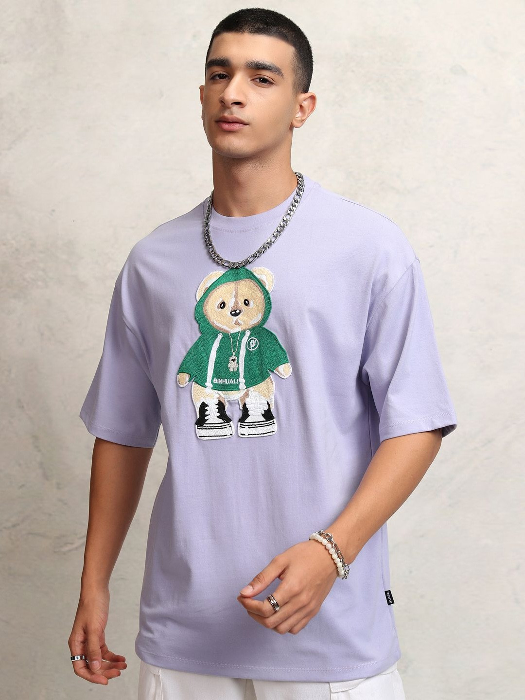 HIGHLANDER Men Graphic Printed Embroidered Round Neck Oversized T-shirt
