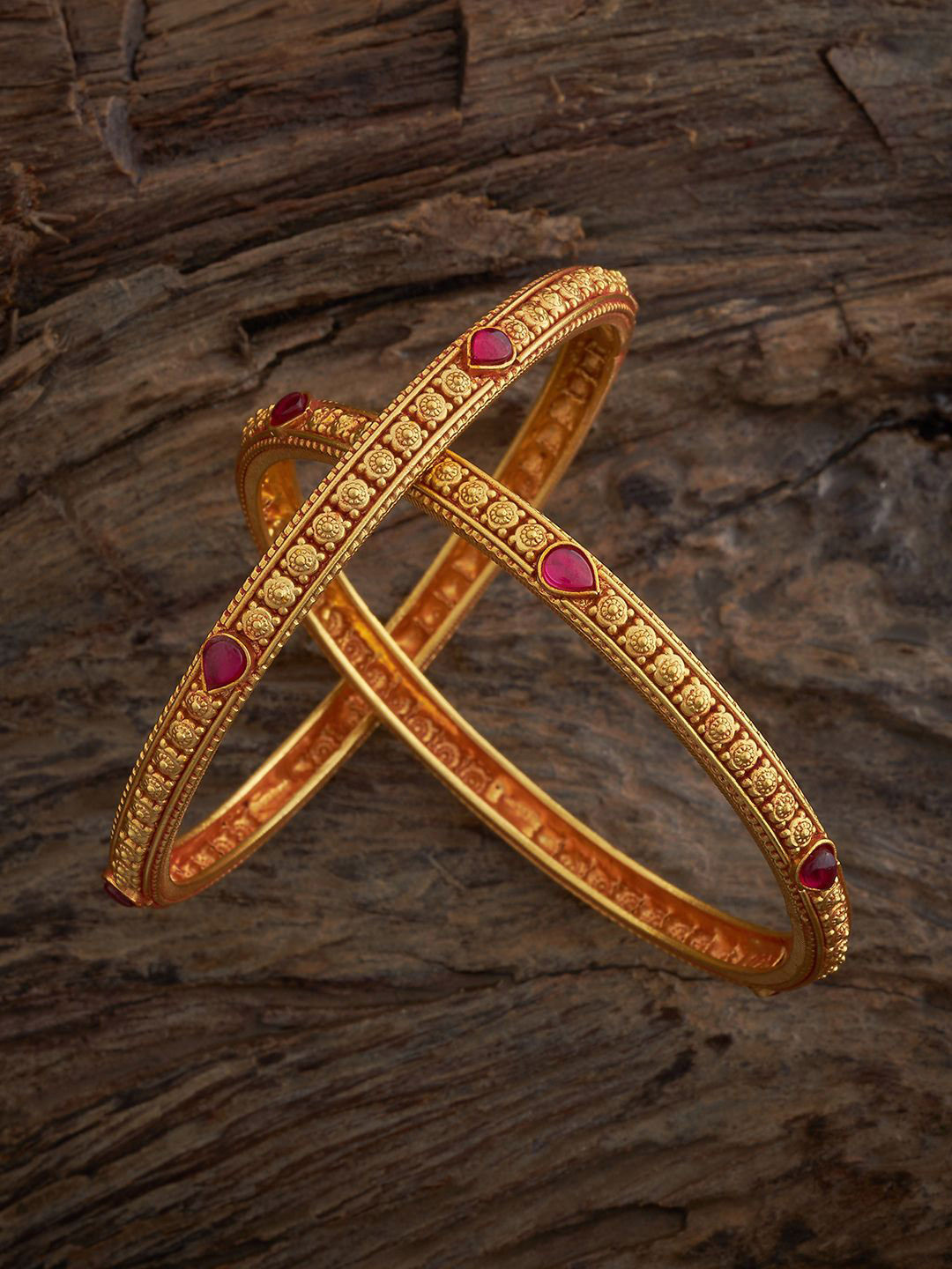 Kushal's Fashion Jewellery Embellished Bridal Set Of 2 92.5 Silver Ruby Bangles