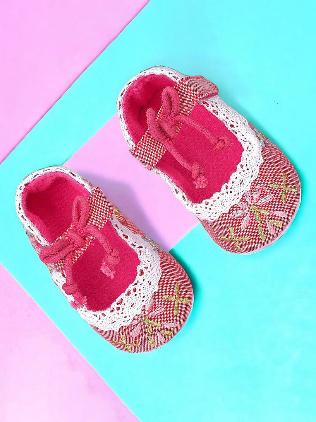 Baby Moo Kids-Girls Embroidered Cotton Booties