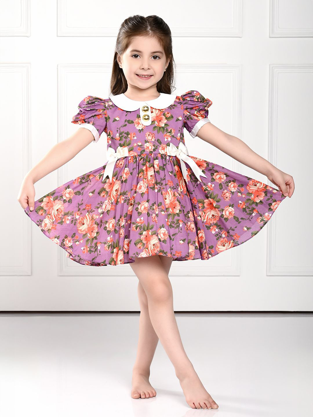 THE PONY & PEONY CO. Floral Print Peter Pan Collar Puff Sleeve Fit & Flare Dress
