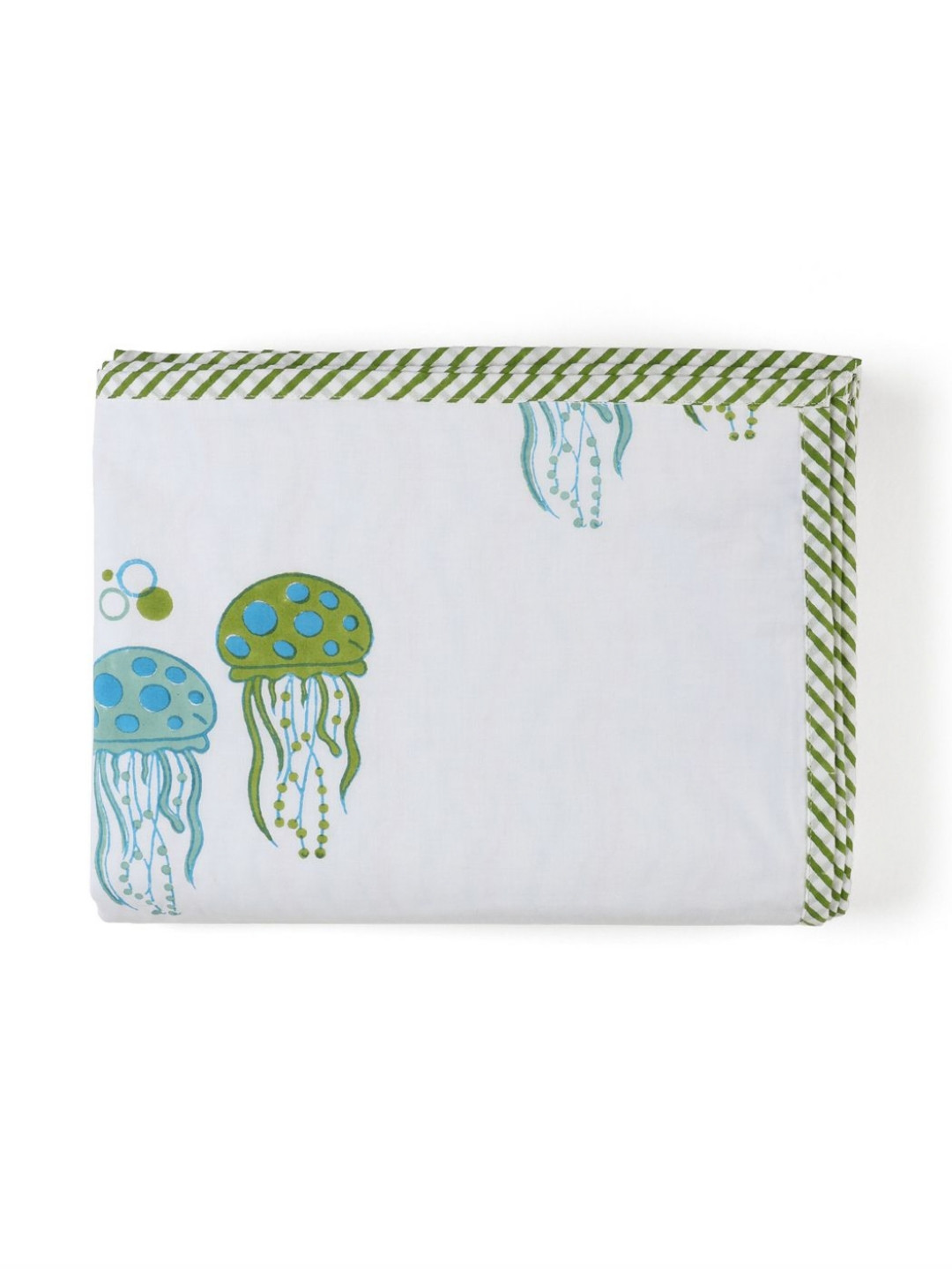 Eyaas White & Green Abstract Printed AC Room Mulmul Single Bed Dohar
