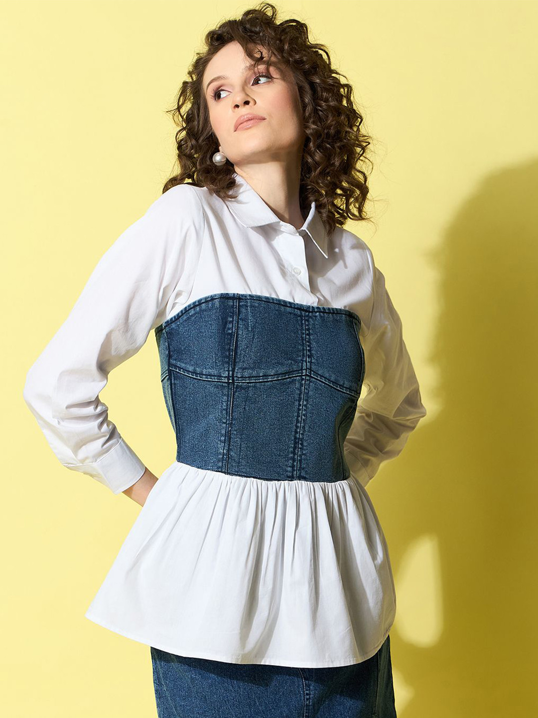 StyleStone Women Shirt with attached Denim Corset