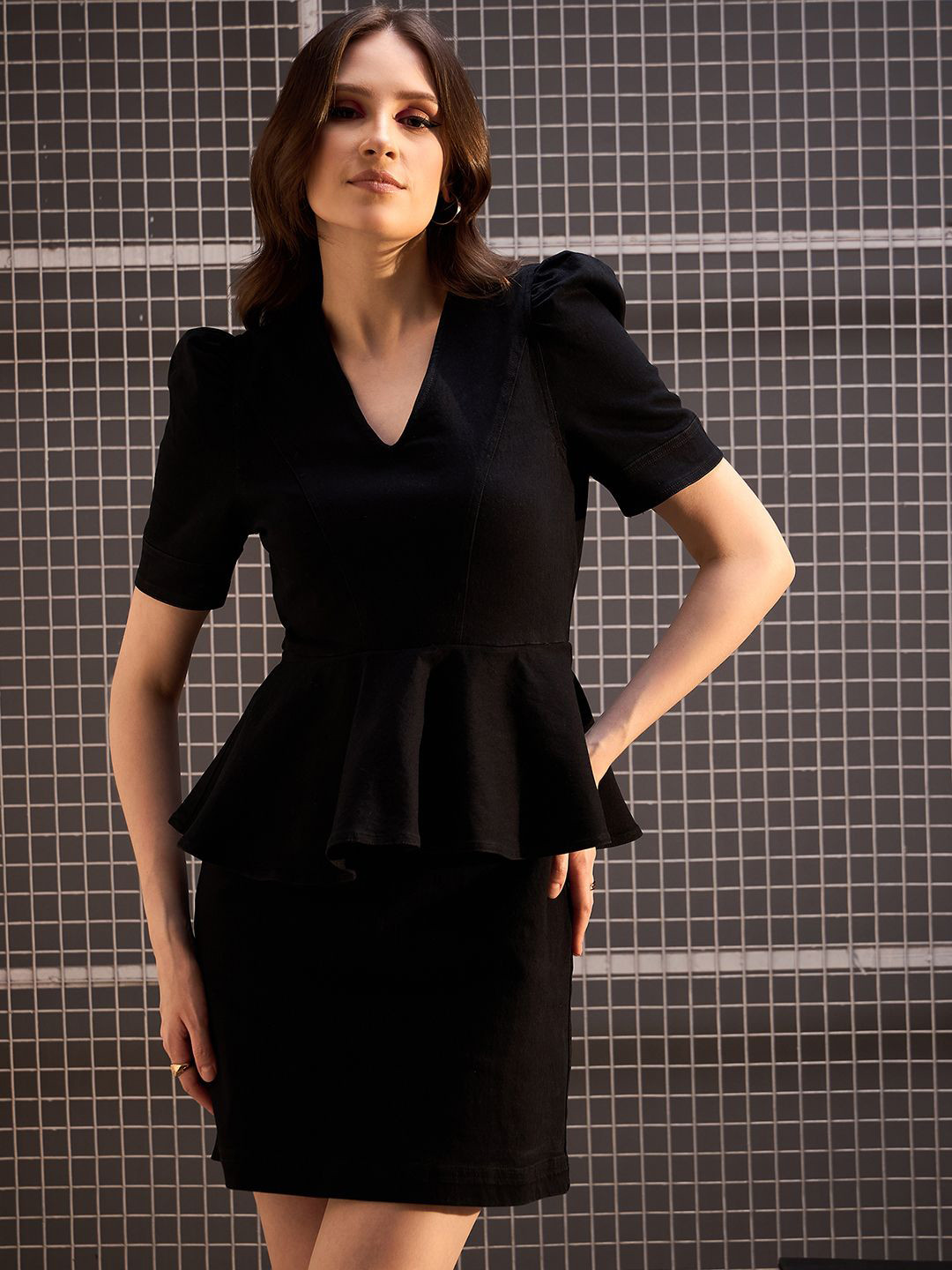 StyleStone V-Neck Peplum Mini Dress