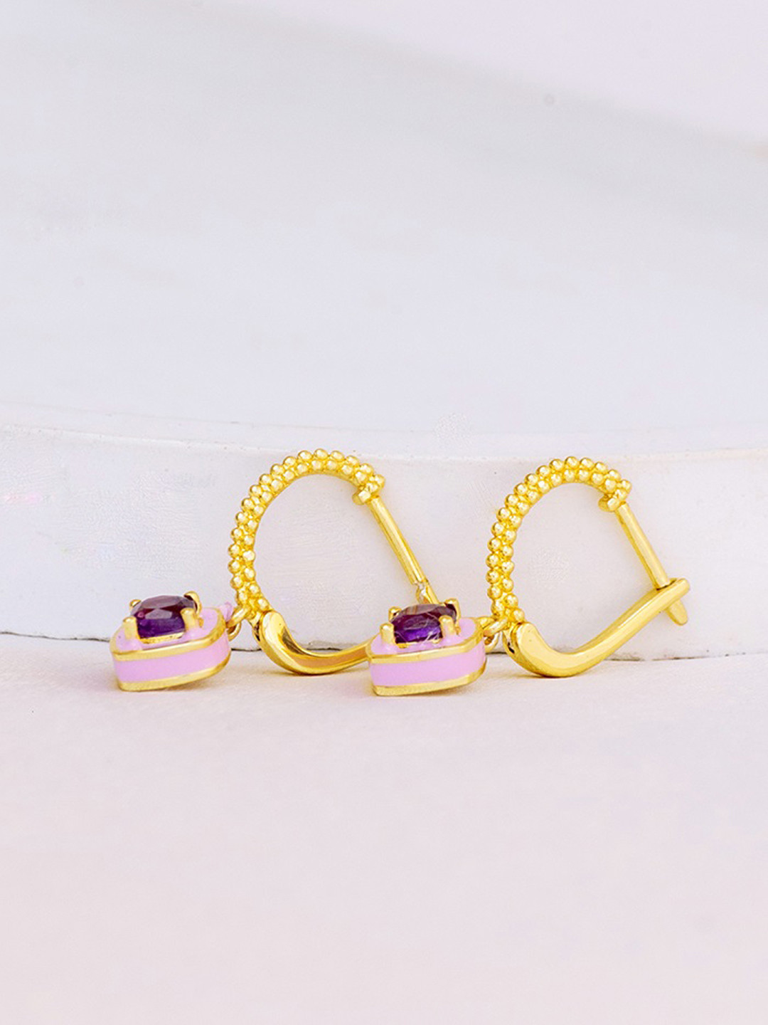 Pefectly Average Women 18K Gold Plated Faux Amethyst Huggies