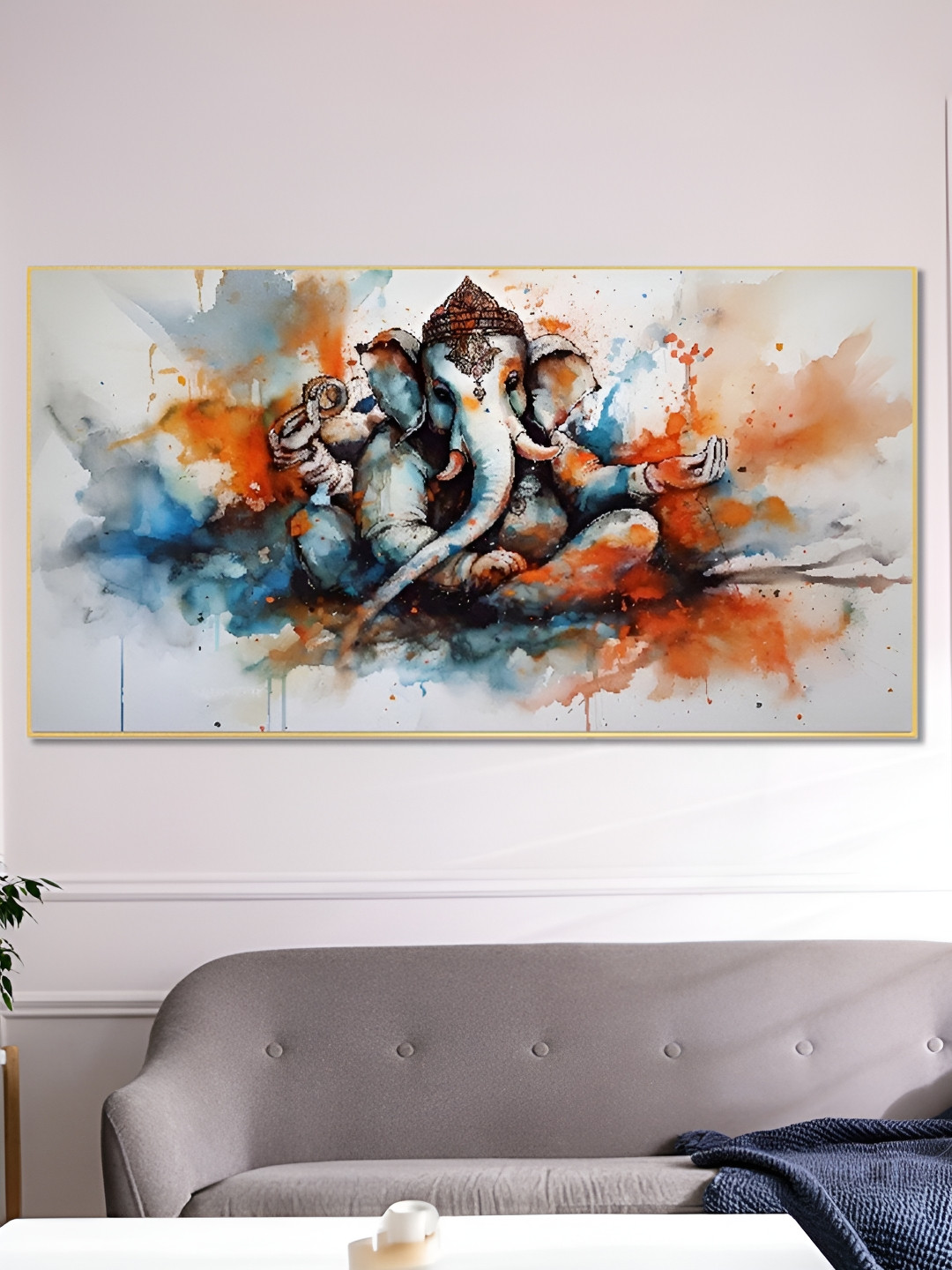 nestroots White & Orange Lord Gansha Canvas Framed Painting Wall Art