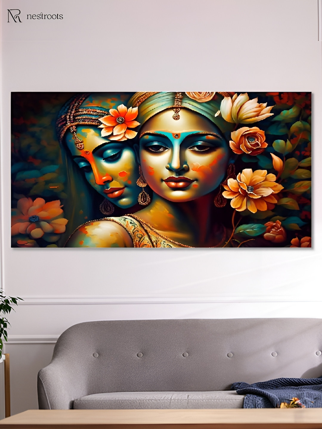 nestroots Orange & Black Graceful Women Amid Vibrant Blooms Canvas Abstract Wall Art