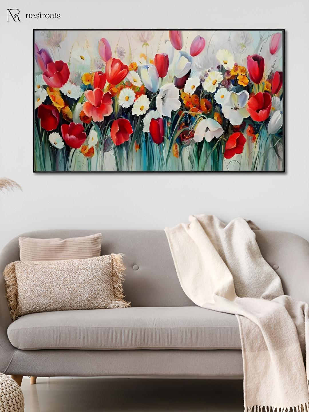 nestroots Red & White Floral & Botanical Canvas Wall Art