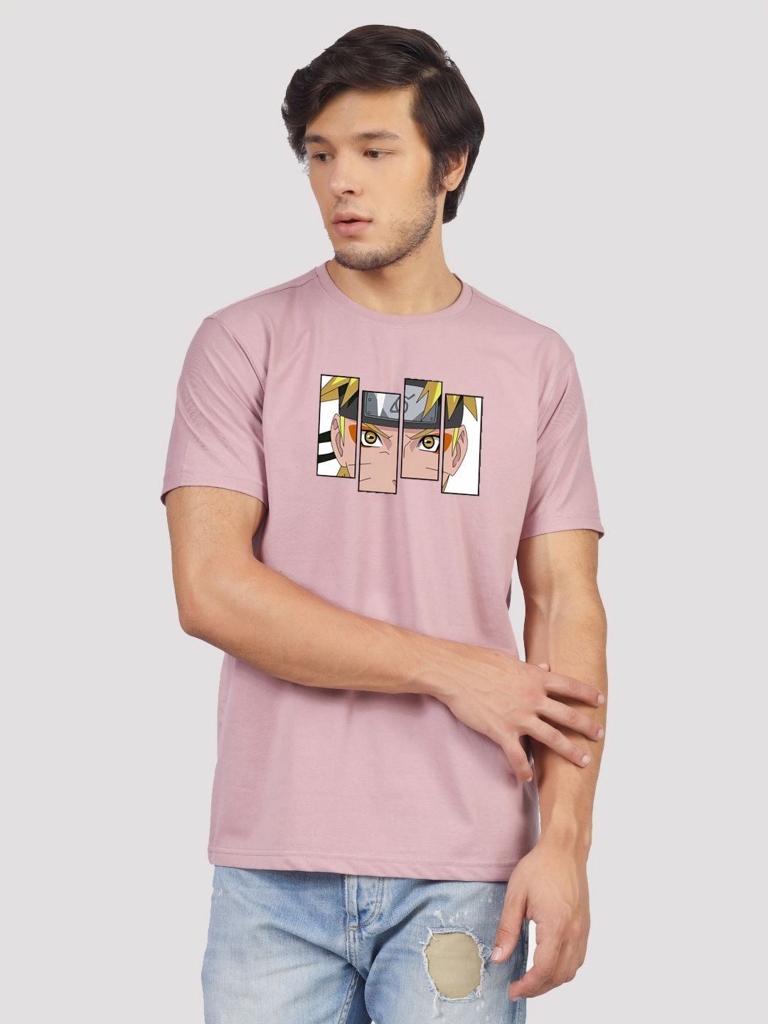 Greylongg Naruto Anime Printed Round Neck T-shirt
