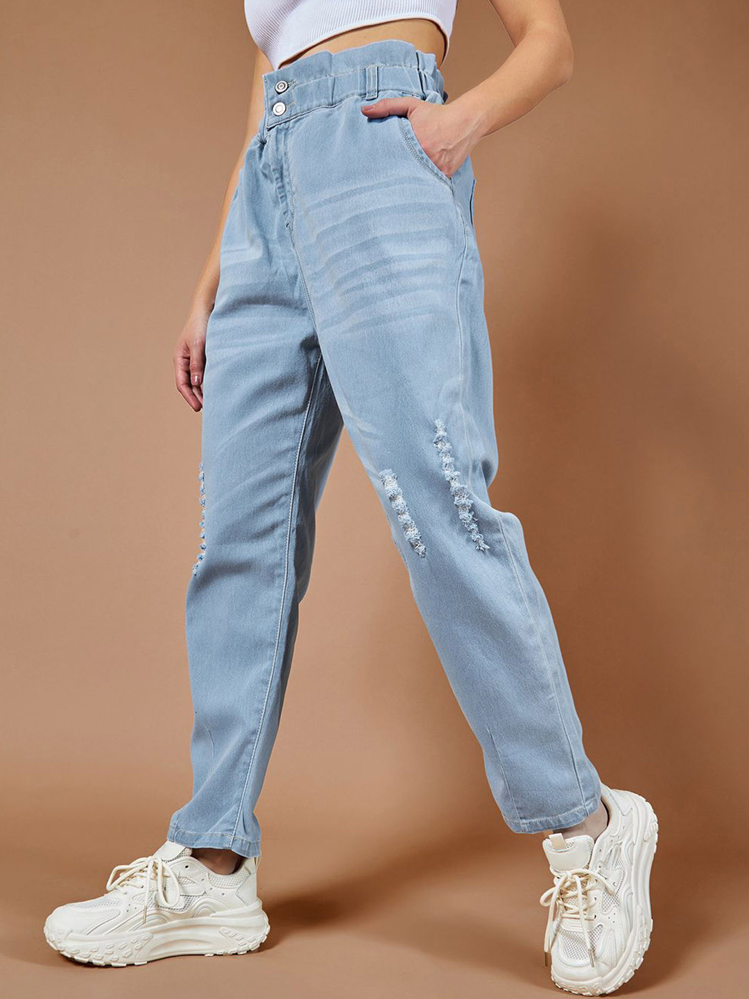 DOLCE CRUDO High rise Mild Distress Regular Stretchable Denim Jeans