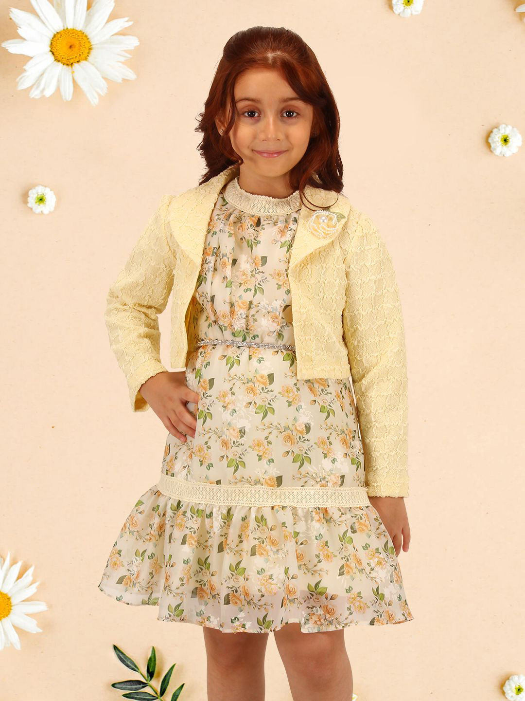 CUTECUMBER Floral Print Applique Drop-Waist Dress