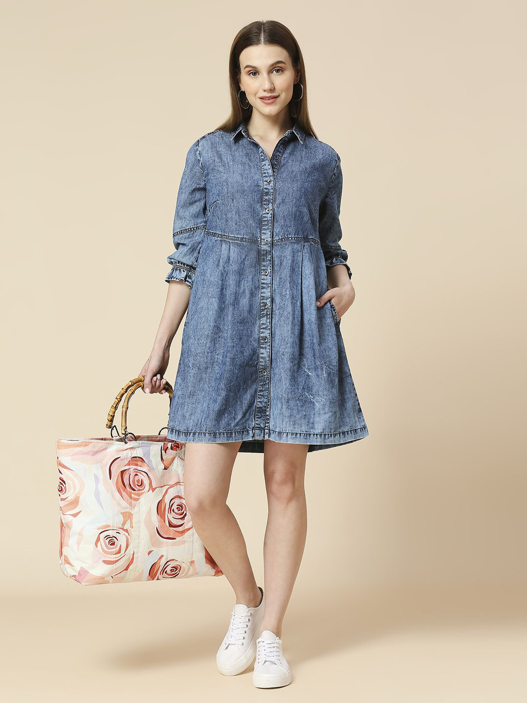 Chemistry Denim Puff Sleeves Shirt Dress
