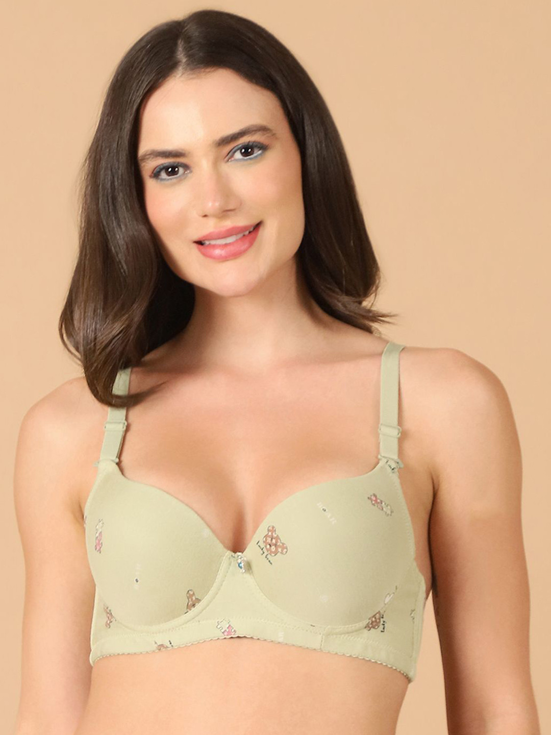 PrettyCat Graphic Medium Coverage Cotton Underwired Lightly Padded T-shirt Bra