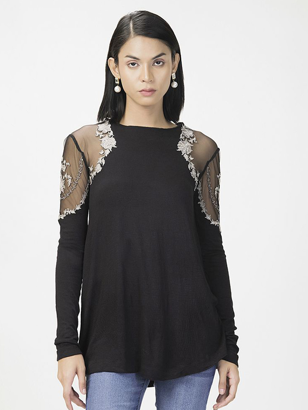 HOUSE OF S Women Embellished Long Sleeves Cotton Styled Back Top