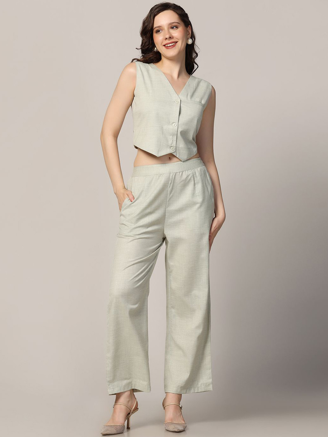 TAHVO V-Neck Sleeveless Waistcoat & Trouser Co-Ords
