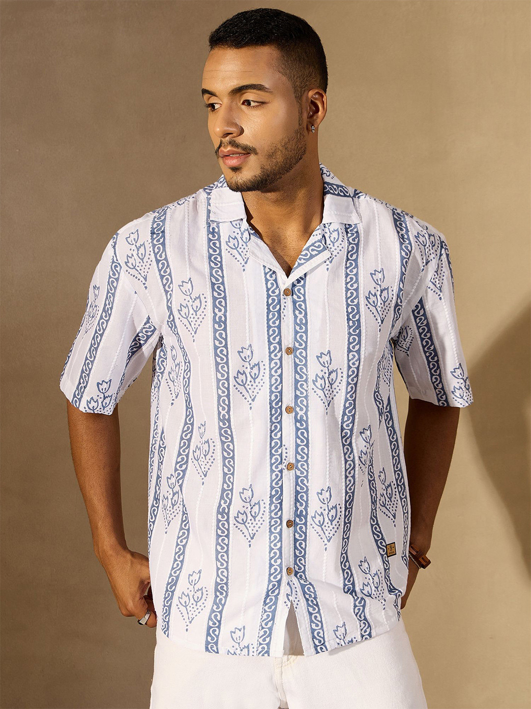 DENNISON Embroidered Hand Block Printed Oversized Shirt