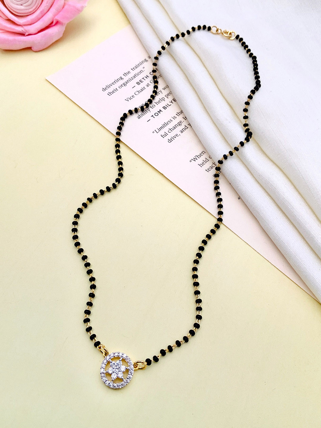 DURGA INTERNATIONAL 925 Sterling Silver Gold-Plated Stones Studded and Beaded Mangalsutra