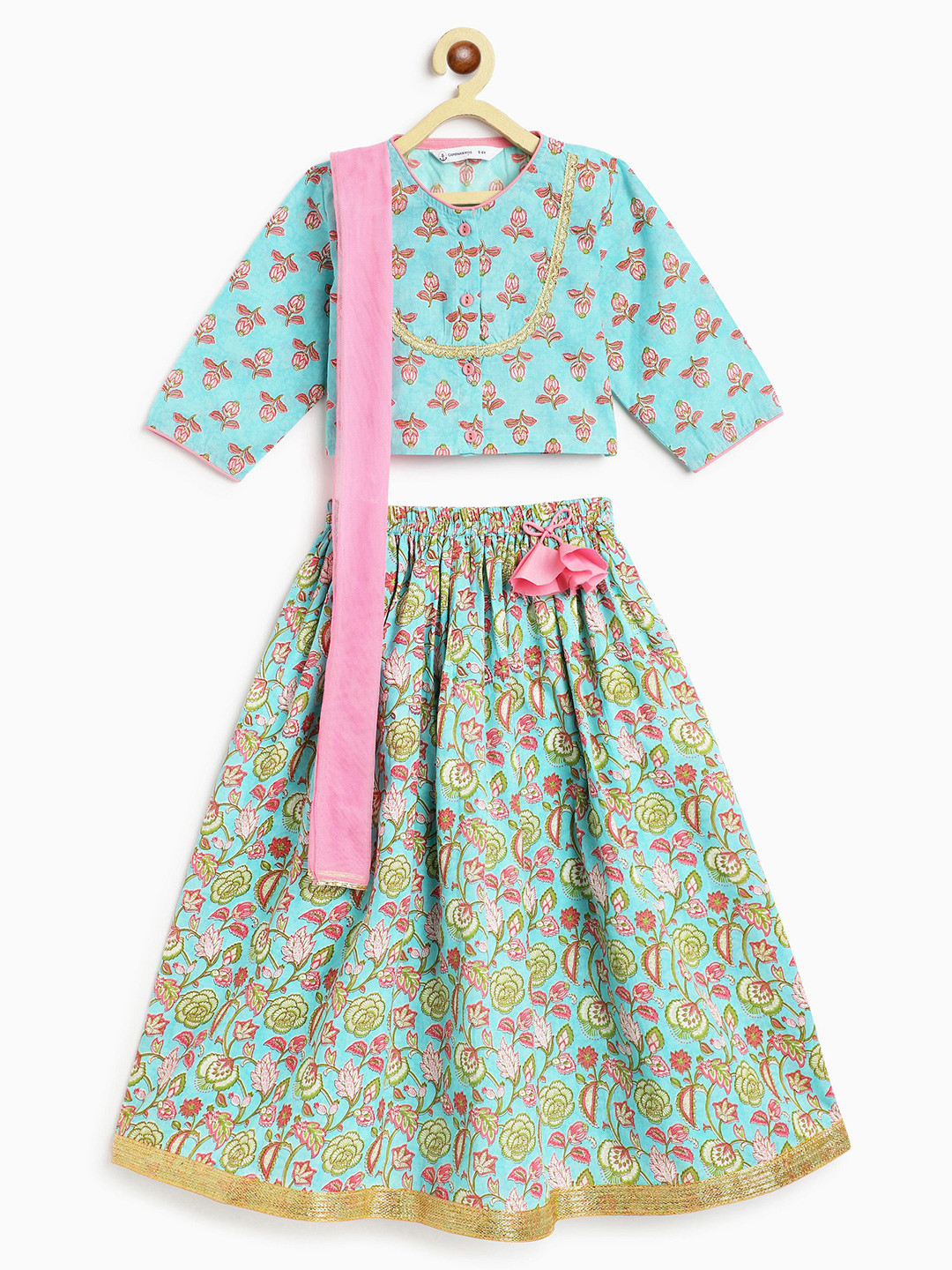 Campana Girls Floral Printed Cotton Ready to Wear Lehenga & Blouse With Dupatta