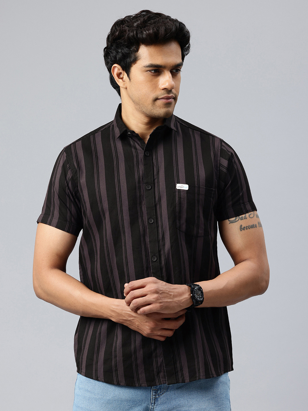Majestic Man Men Classic Slim Fit Striped Pure Cotton Casual Shirt