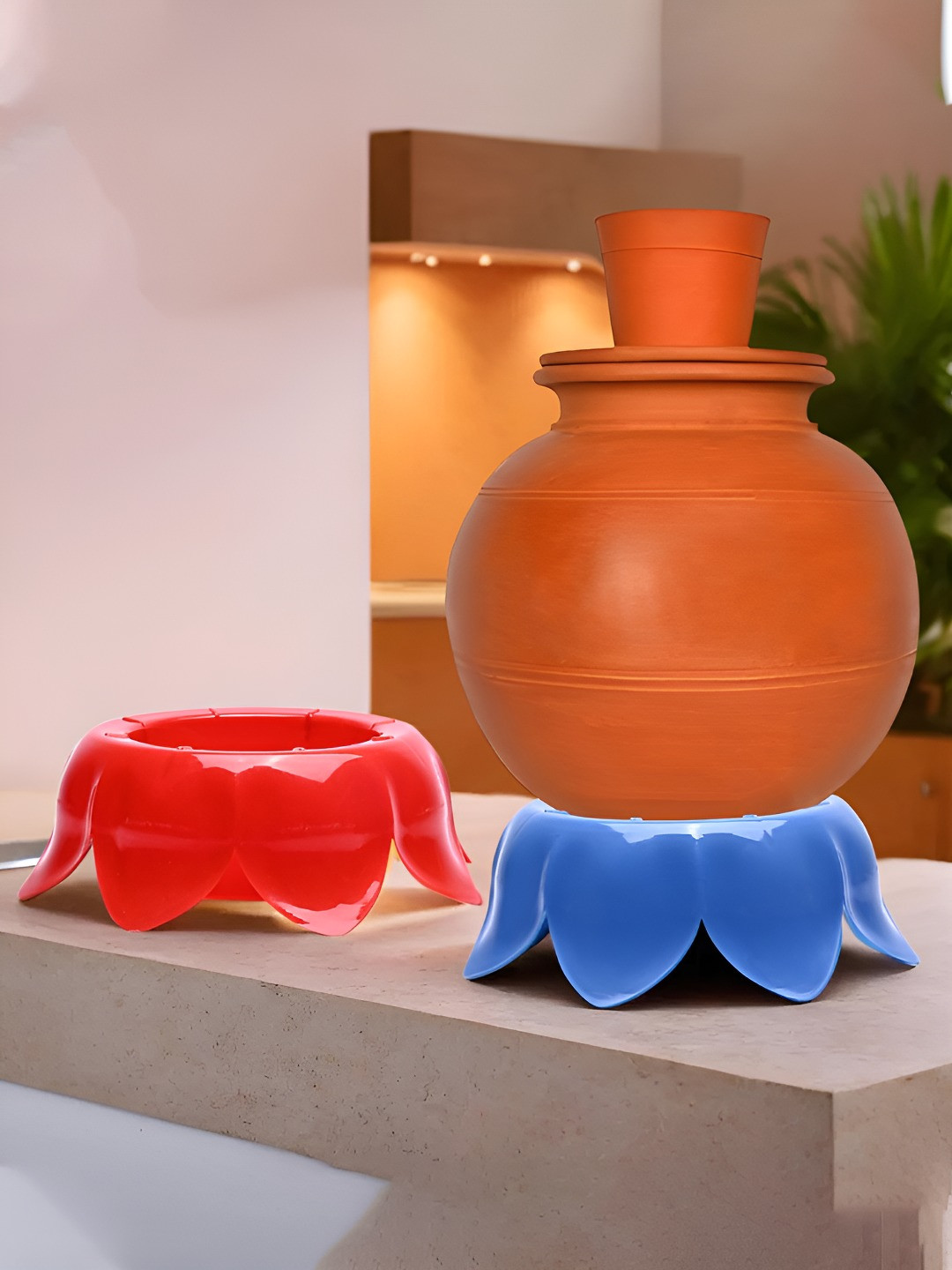 Kuber Industries Blue & Red 2 Pieces Matka Stand