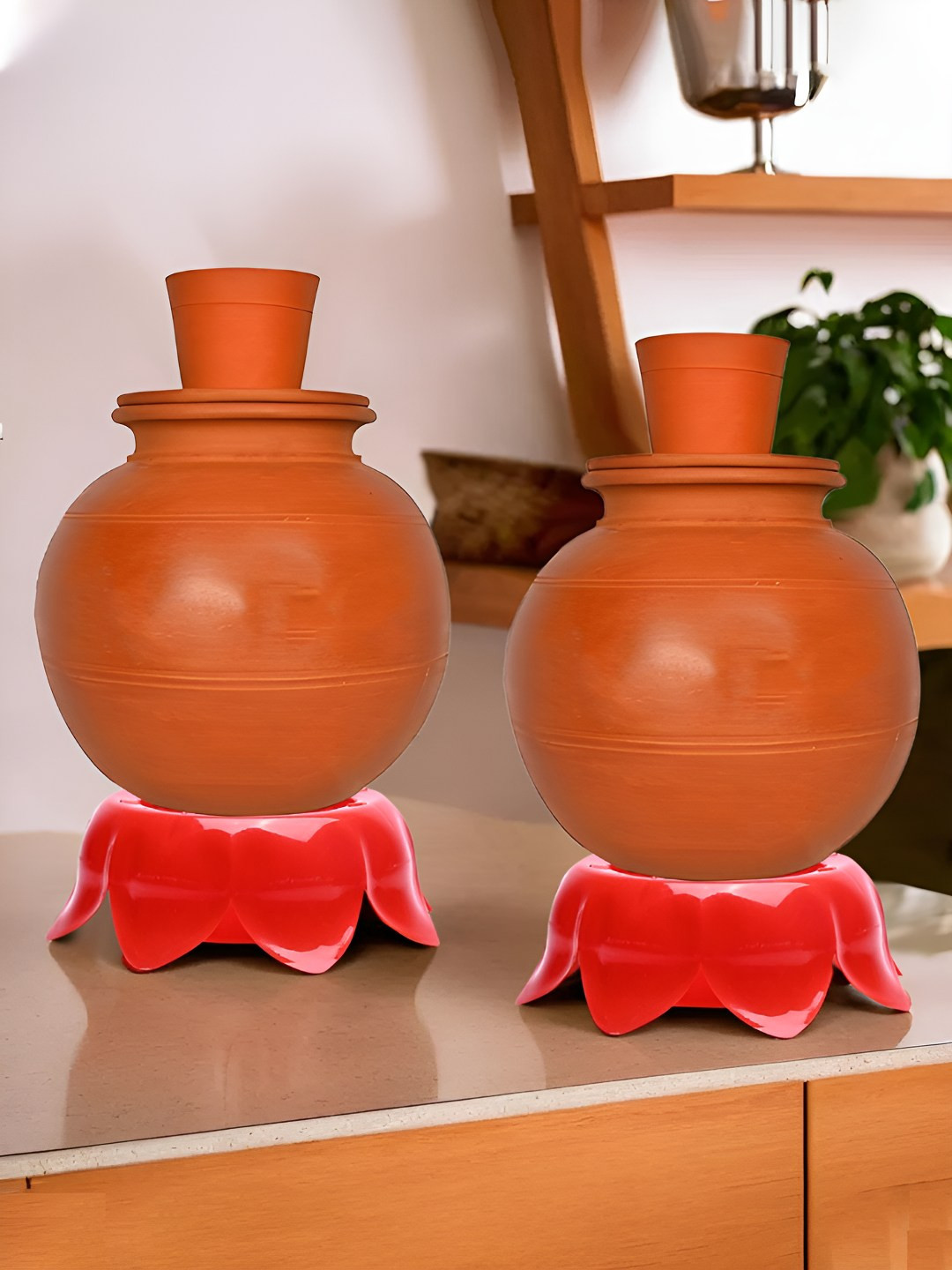 Kuber Industries Red 2 Pieces Durable Matka Stand