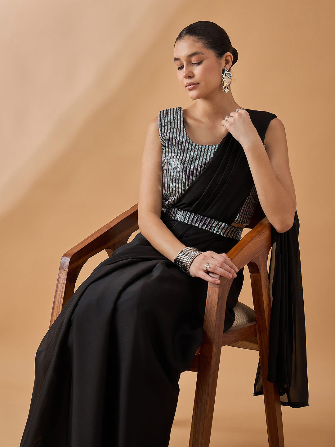 all about you Sequinned Satin Ready to Wear Saree