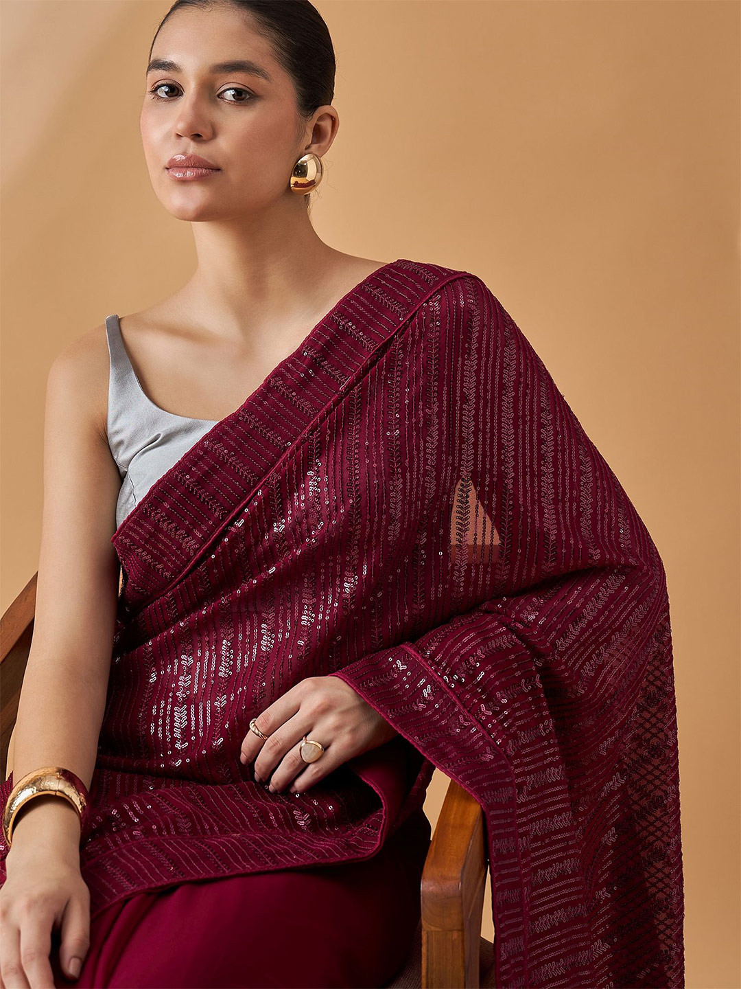 all about you Embellished Sequinned Heavy Work Pure Georgette Saree